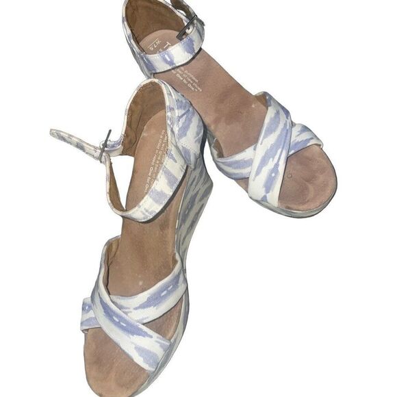 Preowned Womens Toms Peep Toe Chambray Wedge sandals 7.5 - Picture 8 of 14